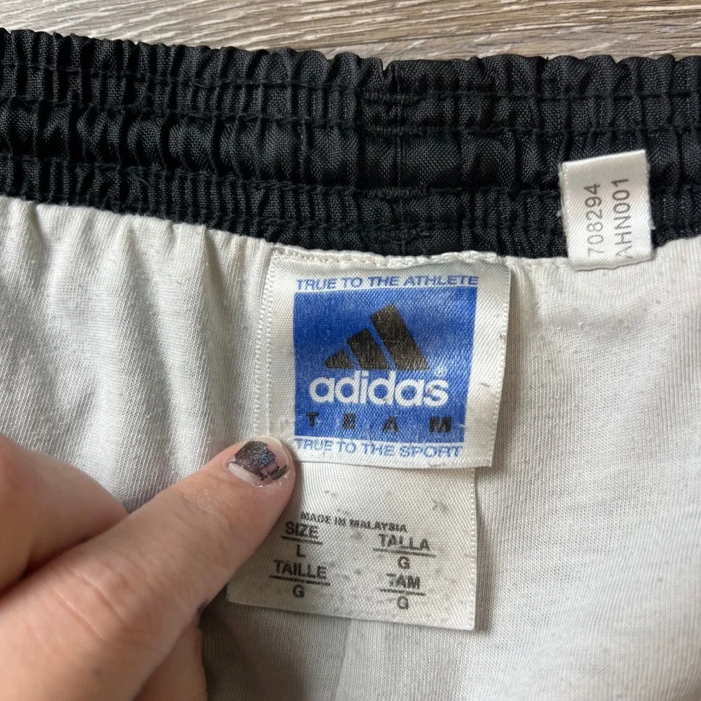 Adidas Track Pants Mens Large Black White 3 Stripe Vintage Windbreaker Joggers